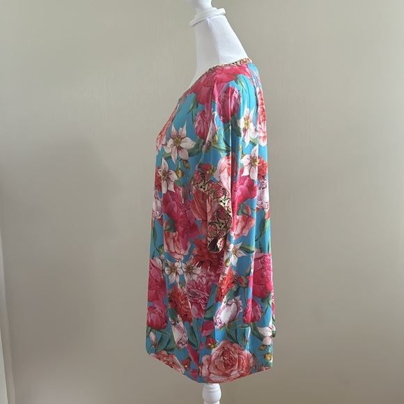 Johnny Was Pink Rose Relaxed Bamboo Floral Tee New Size 2X - Picture 7 of 11